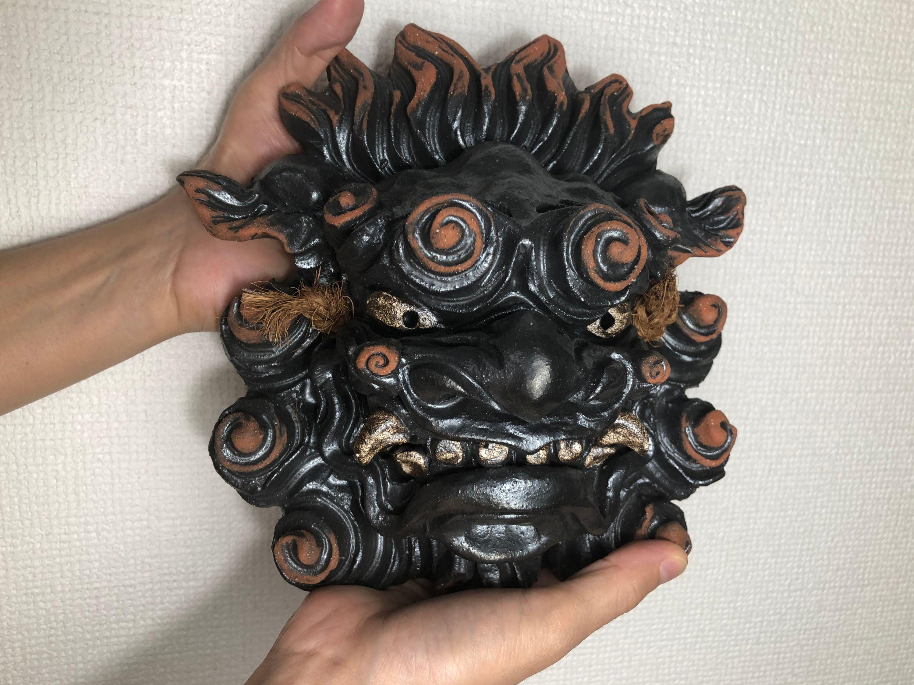 Okinawan Black Shisa Dog Mask, Japanese Ceramic Guardian - Etsy Israel