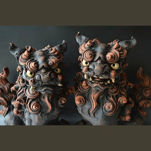 Japanese Shisa Dog Gift Celebration Present Japanese Ceramics Ryuku Island Beautiful black
