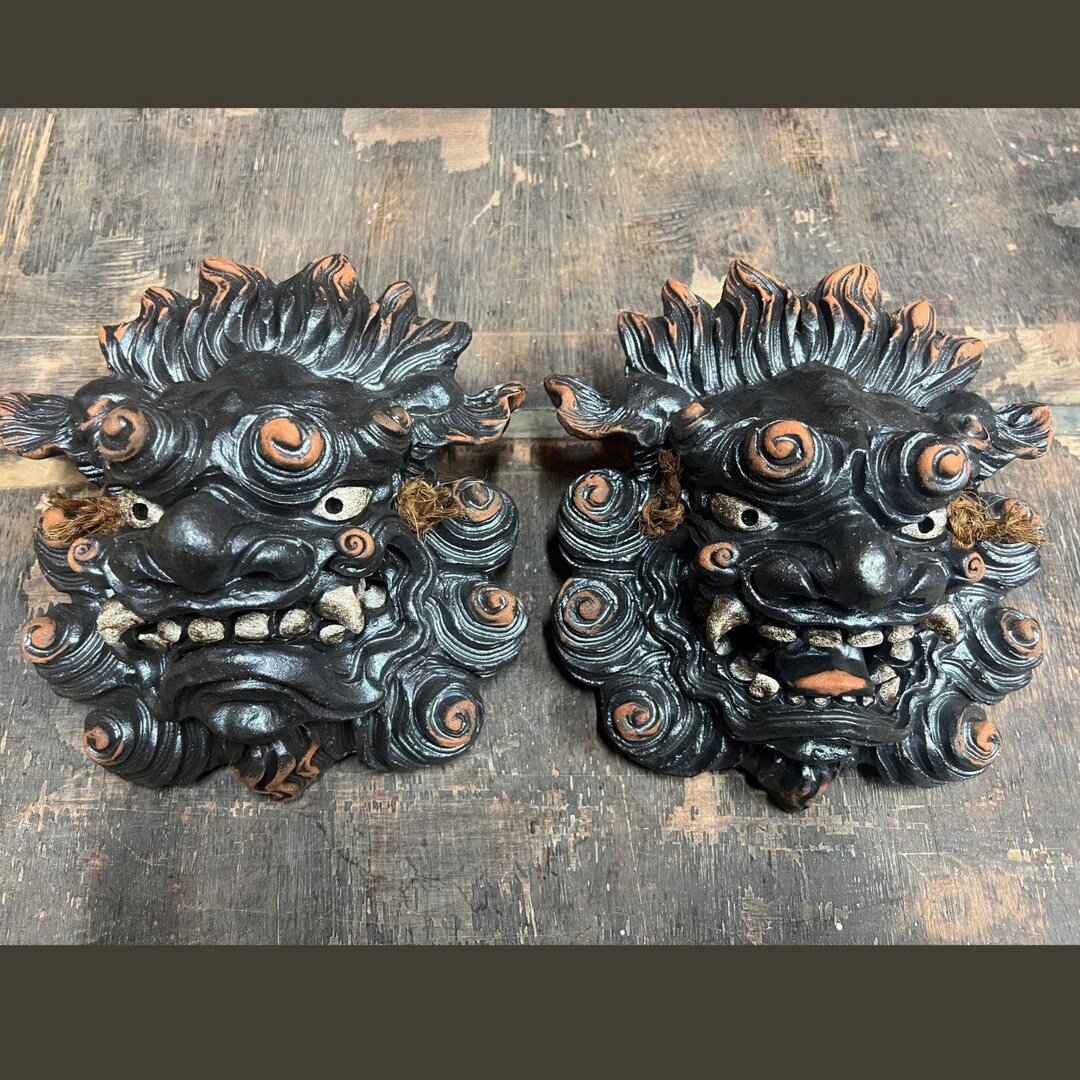 Okinawan Black Shisa Dog Mask, Japanese Ceramic Guardian - Etsy