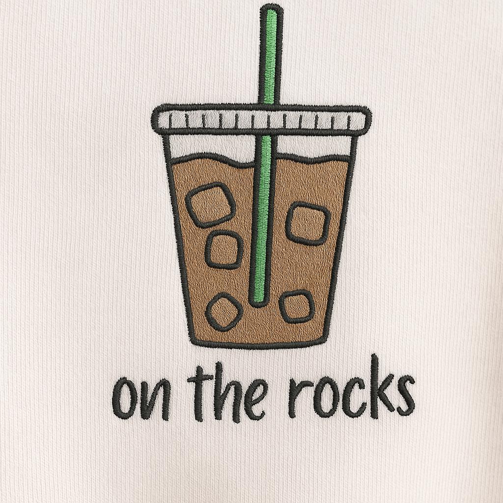 On The Rocks Iced Coffee Embroidery Design | Handmade Beverage Patch | Summer Drink Embroidery | Coffee Lover Gift | Cool Drink Design
