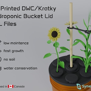 3D Printed DWC/Kratky Hydroponic Bucket Lid STL Files (for 19L/5gal bucket)