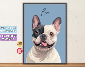 Aangepast huisdierportret van foto, gepersonaliseerd digitaal portret cadeau hond of kat