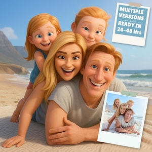 Custom 3D Cartoon Animation Portrait, Personalized Family 3D Pet Portrait, Cartoon 3D Portrait, Portrait from photo, Couple 3D portrait V12