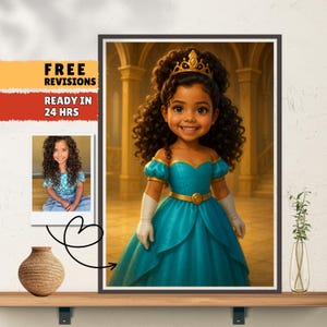 Custom Princess Portrait, Girl Poster, Personalized Portrait from Photo, Birthday Gift, Gift Idea for Girl, Kids&#39; Gifts, Canvas, Poster U54