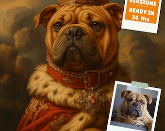 Portret zwierzaka w stylu renesansowym, Royal Dog King Art (plik cyfrowy)