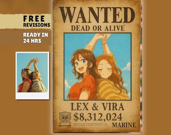 Custom Anime Wanted Poster Portrait, Personalized Pirate Gift (Digital Download)