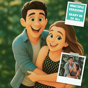 Retrato de desenho animado personalizado no estilo Pixar, arte digital personalizada de casais, famílias e animais de estimação, ilustração de presente exclusiva, retrato no estilo Pixar
