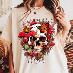 Retro Floral Skeleton PNG: Halloween Skull Design (Digital Download