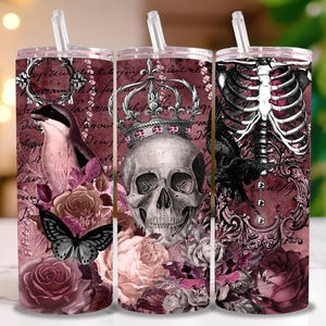 Skull And Roses 20oz Sublimation Tumbler Designs, Black And White Floral Straight Skinny Tumbler Wrap PNG, Skull Png, Digital Download File
