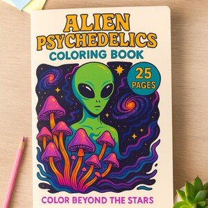 Alien psychedelisch kleurboek | Trippy Mushroom Art (directe download)