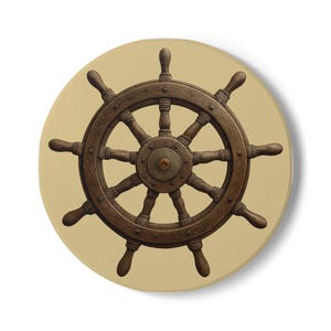Wooden Helm Ceramic Coaster - Nautical Home Decor, Coastal Kitchen Accessory, Marine Gift, Beach House Decoration, Summer Entertaining