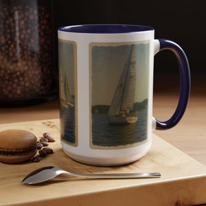 Nautical Accent Coffee Mug | Sailboat Design | Boat Lover Gift | Maritime Home Decor | Personalized Yacht Mug | Coastal Kitchenware