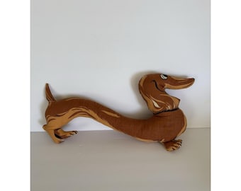 Bruine hond teckel stof knuffeldier Weiner 16" pluche vintage