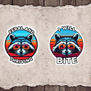 Feral Raccoon Trash Sticker – Funny Cute Trash Panda Decal for Water Bottles, Laptops, Journals – Unhinged Animal Vinyl Sticker Download