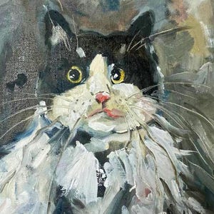 Gato blanco y negro Mascota Gato Pintura mural Arte Pintura al óleo