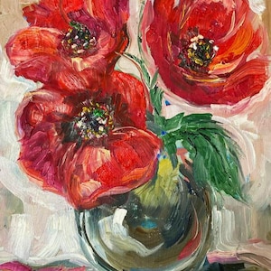 Flores amapolas rojas Flores en un jarrón Ramo elegante Pintura mural Arte Pintura al óleo