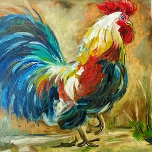 Pintura al óleo de pájaro gallo Pintura de gallo Arte Pintura mural Regalo Hecho a mano