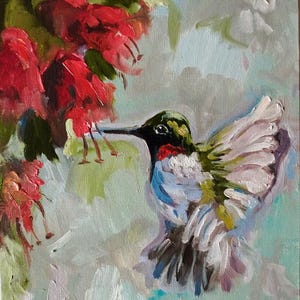 Pintura al óleo de colibrí Pintura al óleo Arte de pared Pájaros de colores brillantes Arte de decoración del hogar
