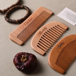 Hand carved custom wooden comb,personalized wooden comb set,custom carved comb,eco-friendly hair tools,peach wood comb,unique gift for women