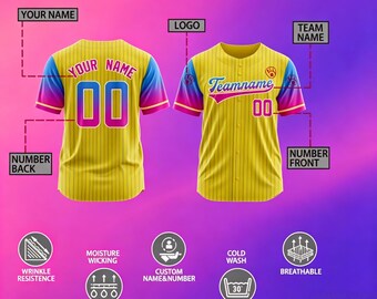 Custom Fashion Gradient Baseball Jersey Button Down Shirt Personalized Team Name Number for Men Women Youth
