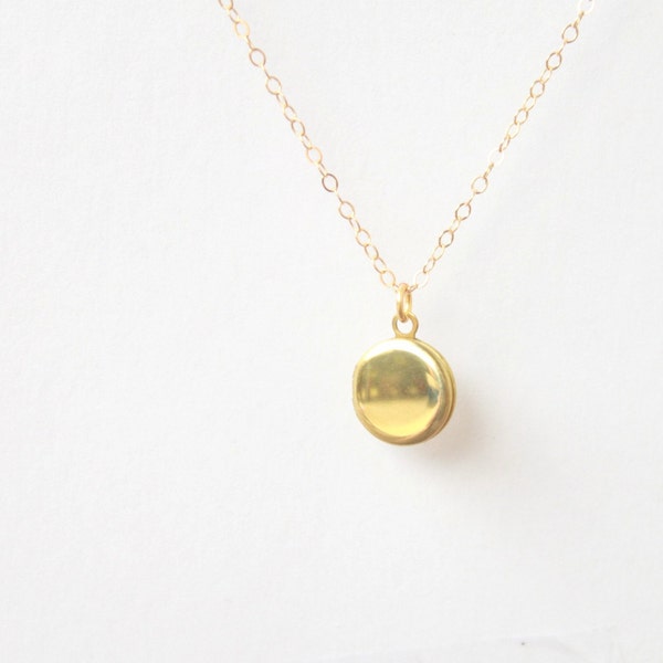 Tiny round locket - gold necklace, round gold locket, keepsake locket, gold locket, minimal necklace