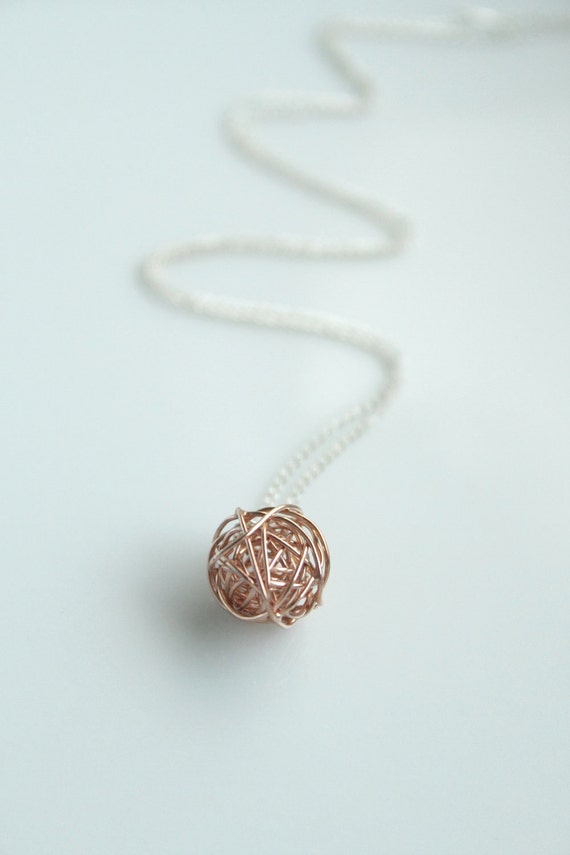 Items similar to Rose gold necklace, wire ball, dainty necklace