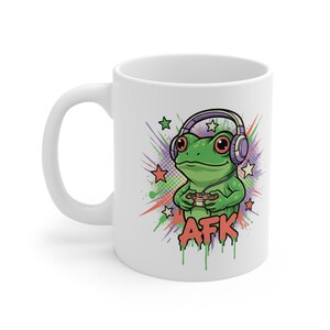 AFK Gamer Groda-mugg | 340 g keramisk mugg, söt spelgroda med headset