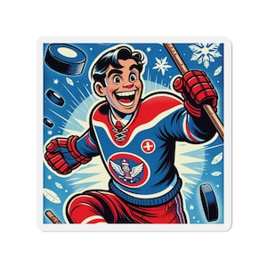 Vintage Hockey Die-Cut Magnet, Sports Decor, Gift for Hockey Fans, Man Cave Decor, Winter Sports Collectibles