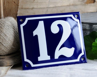 French House Number #1-200, Blue Enamel, Top Selling. Size: 5 1/2" x 4 3/8" (14 x 11 cm) Ready to ship!
