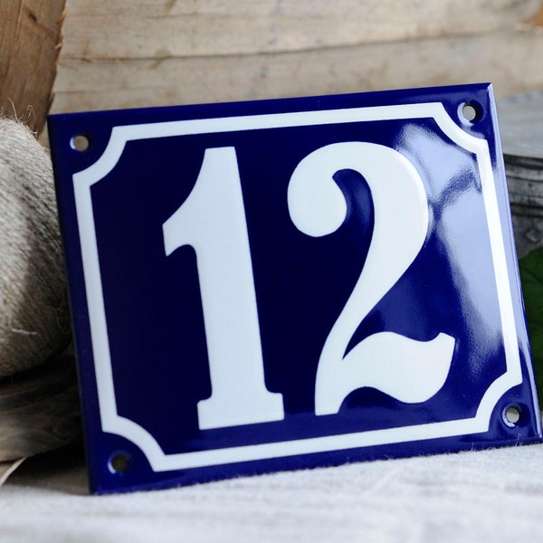 French House Number #1-200, Blue Enamel, Top Selling. Size: 5 1/2" x 4 3/8" (14 x 11 cm) Ready to ship!