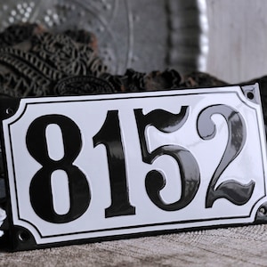 Custom Enamel Sign - House Number. Top selling size:  8 1/4" x 4 3/8" (21 x 11 cm)