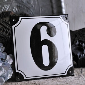 Black and White Enamel House Number 6&quot; x 6&quot; (15 x 15 cm) In Stock! #1-9