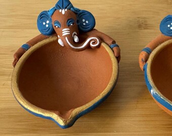 Ganesh Terra Cotta Oil Bowl Lamp Handmade in India