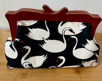 Black and White Swan Print Cotton Clutch Boe Jack Designs