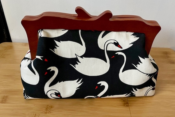 Black and White Swan Print Cotton Clutch Boe Jack… - image 1