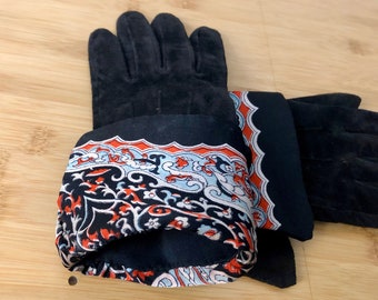 Vintage Upcycled Suede Opera Gloves Silk Lining Medium