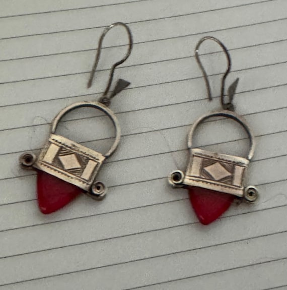 Tuareg Ingall Cross Earrings Silver Red Glass Niger Sahara