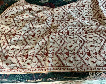 Large Ivory Wool Nepalese Shawl Floral Embroidery