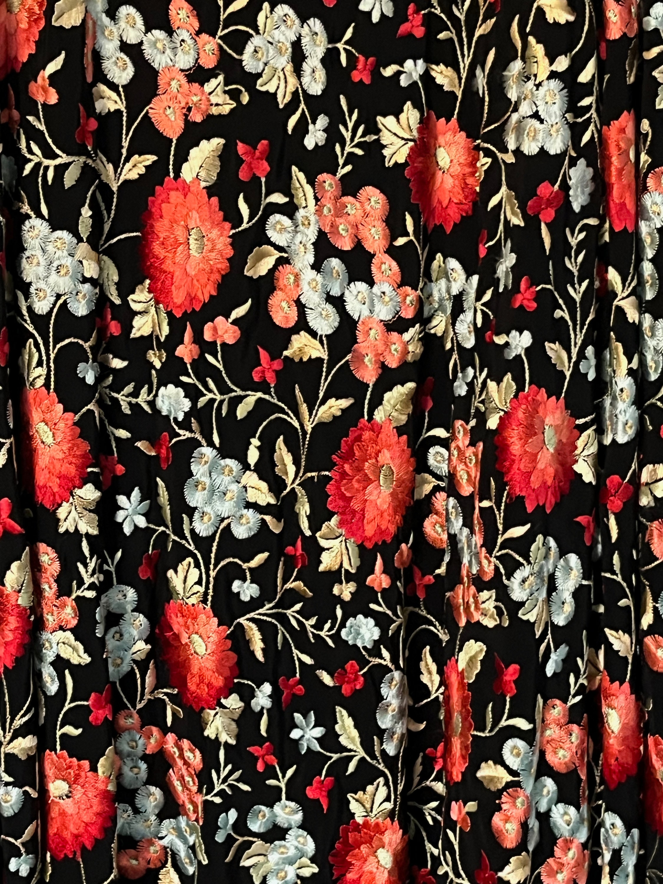 Black Silk Floral Embroidered Skirt
