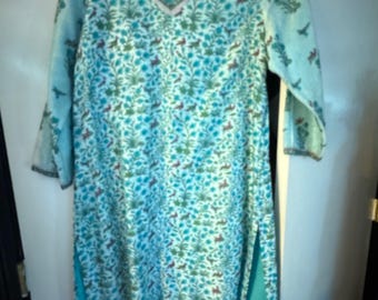 Indian Tunic Fabindia NWOT Silk Blend and Cotton Turquoise Moghul US Large