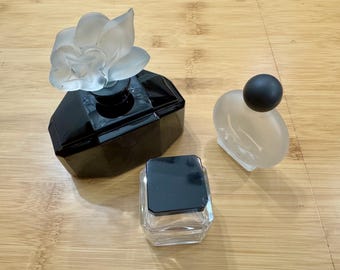 Set of Three Vintage Black and Clear Glass Perfume Bottles