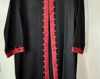 J Peterman Moroccan Coat Black Red Embroidery