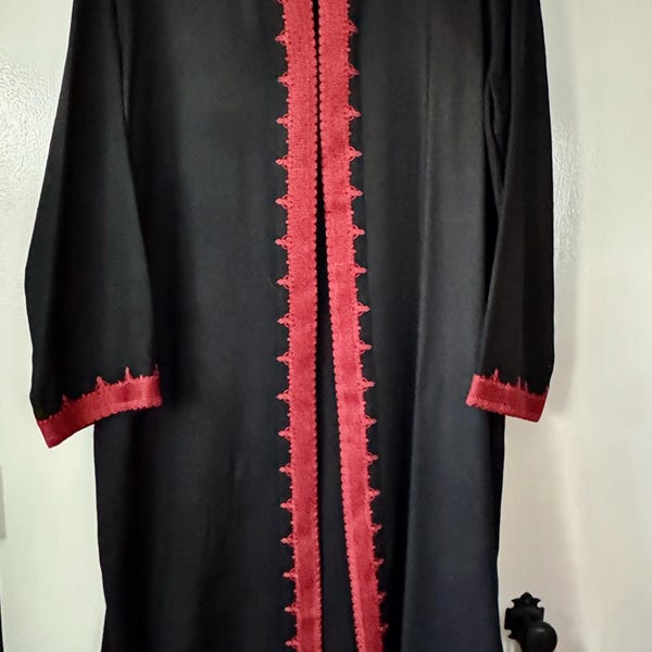 J Peterman Moroccan Coat Black Red Embroidery