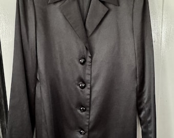 Blazer de satén de algodón y seda para mujer de J Peterman, color negro, talla US 10