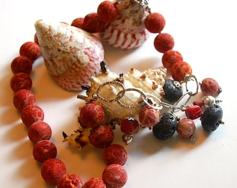 Coral and Lava Necklace - Artisan Made - OOAK - 23"