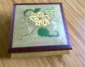 Vintage Inlaid Wood Trinket Box from Italy