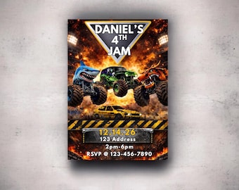 Editable Monster Truck Birthday Invitation |  Canva Template (Instant Download)