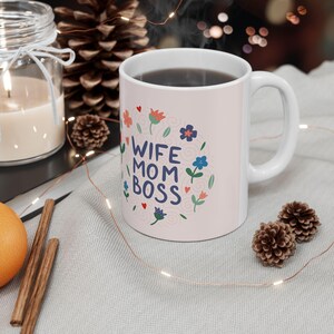 Floral Boss Wife Mom Ceramic Mug, Perfect Gift for Mother&#39;s Day, Wedding, Home, Office Decor, Fun Coffee Cup, Inspirational Drinkware