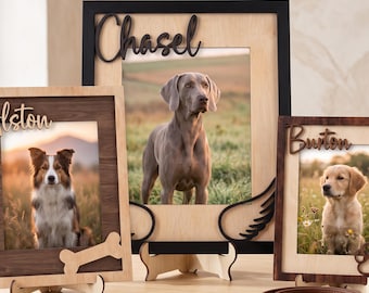 Custom Pet Memorial Frame, Pet Loss Gift, Personalized Wooden Picture Frame for Dog,  Rainbow Bridge Remembrance, Cat Sympathy Loss Gift