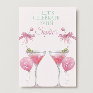 Editable 21st Birthday Invitation for Her – Pink Cocktail Party Invite, Digital Download, Elegant Martini Theme, Instant Access